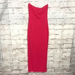 Absolutely Love It Pink Strapless Bodycon Dress Women's Medium Ribbed Fitted